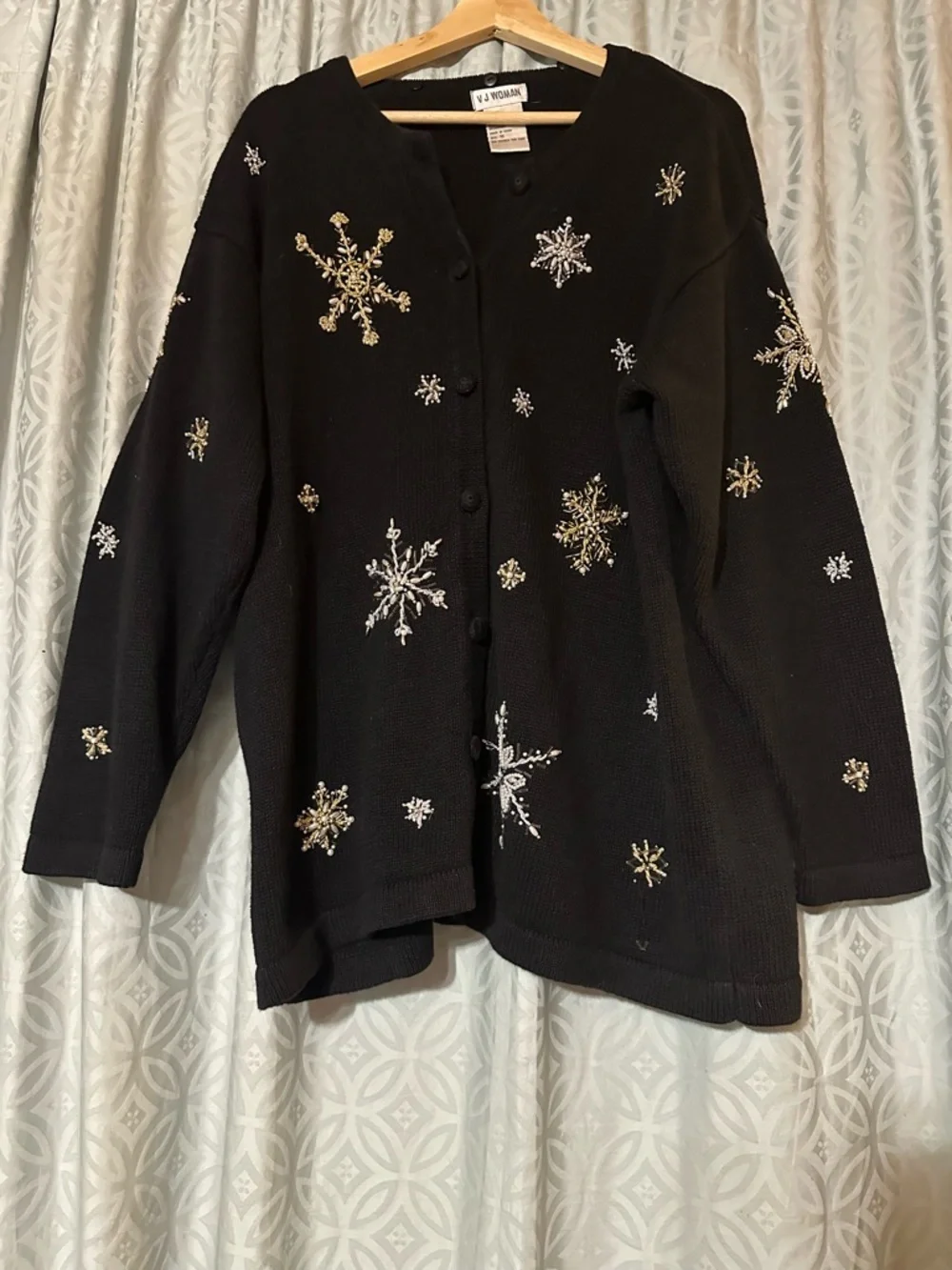 VTG Victoria Jones Woman 1X Holiday Christmas Sweater Beaded Embroidered Pearls - Picture 1 of 5